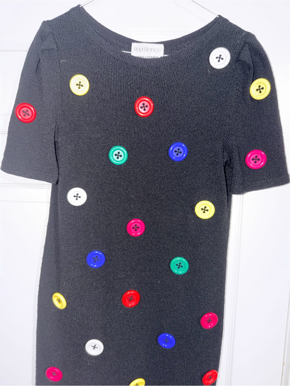 Raul Blanco Black Knit mini dress with Accent Buttons